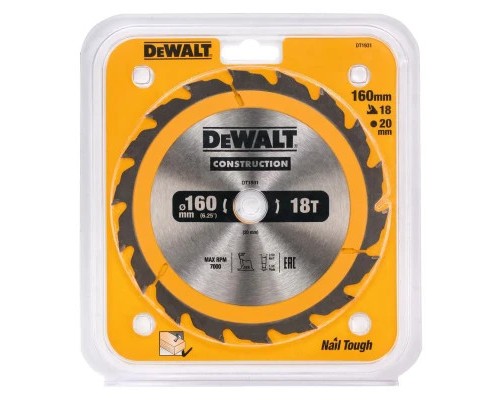 Диск пильний DeWALT СONSTRUCTION , 160 х 20 мм, 18 z, АВТ, 20 градусів (DT1931)