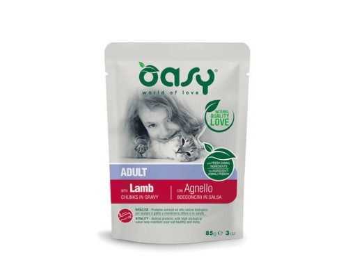 Вологий корм для кішок OASY Adult з ягням 85 г (8053017345635)