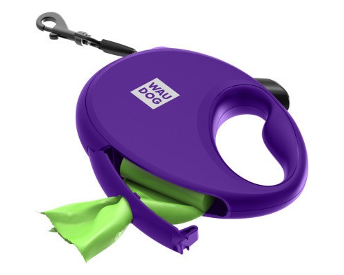 Повідок для собак WAUDOG R-leash з контейнером для пакетів M до 20 кг 5 м фіолетовий (26289)