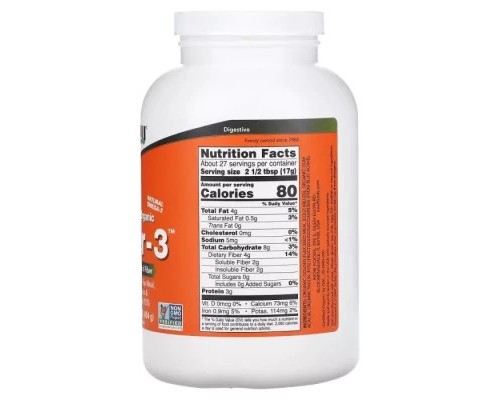 Вітамінно-мінеральний комплекс Now Foods Клітковина-3, Сертифікований органічний порошок, Ce (NF5993)