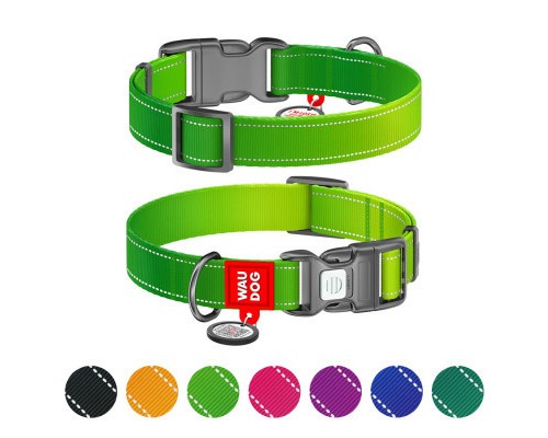 Нашийник для тварин WAUDOG Nylon Mono з QR паспортом, пластиковий фастекс M салатовий (52105)