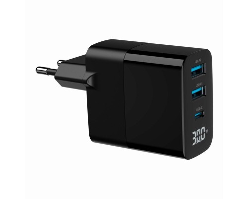 Зарядний пристрій Gembird 2хUSB-A (QC3.0 18W) + 1хType-C (PD20W) LCD black (TA-UC-PDQC30LCD-BK-02)