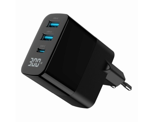 Зарядний пристрій Gembird 2хUSB-A (QC3.0 18W) + 1хType-C (PD20W) LCD black (TA-UC-PDQC30LCD-BK-02)