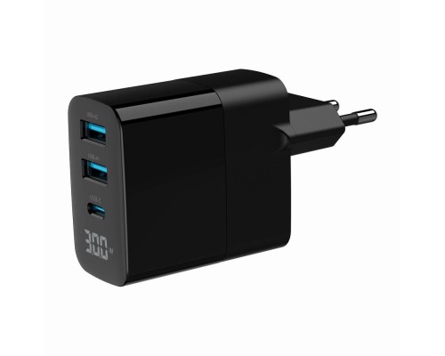Зарядний пристрій Gembird 2хUSB-A (QC3.0 18W) + 1хType-C (PD20W) LCD black (TA-UC-PDQC30LCD-BK-02)
