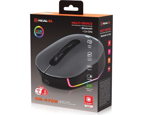 Мишка REAL-EL RM-470W Wireless/Bluetooth Dark Gray (EL123200049)