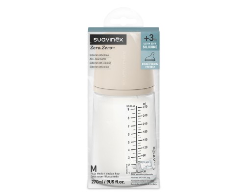 Пляшечка для годування Suavinex Zero. Zero Beige 270 мл, середній потік (308419)