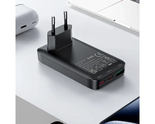 Зарядний пристрій Acefast 3xUSB 65W (2xUSB-C+USB-A) Gan A100 Fast Charger Ultra thin black (6974316283492)