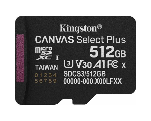 Карта пам'яті Kingston 512GB microSDXC class 10 UHS-I U3 V30 A1 Canvas Select Plus (SDCS3/512GBSP)