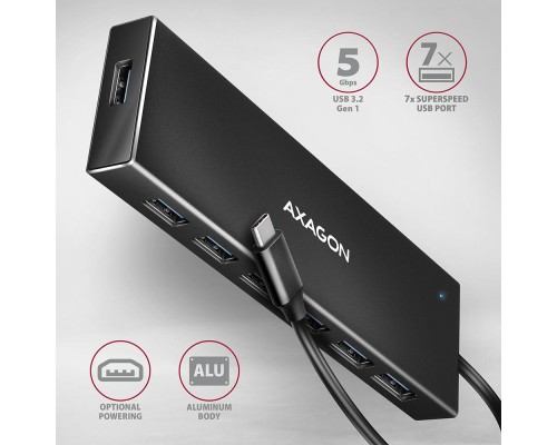 Концентратор AXAGON USB-C to 7xUSB 3.0 black (HUE-F7C)