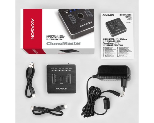 Док-станція для накопичувачів AXAGON SuperSpeed USB-C 10 Gbps dual M.2 NVMe (ADSA-M2C)
