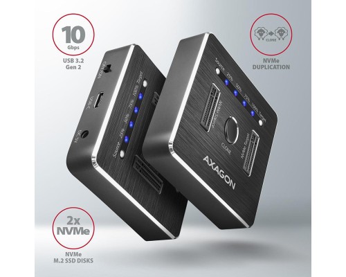Док-станція для накопичувачів AXAGON SuperSpeed USB-C 10 Gbps dual M.2 NVMe (ADSA-M2C)