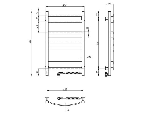 Сушарка для рушників Navin Avalon, 800х480 , таймер-регулятор, сталь, білий, праве підключення (12-103053-4880)