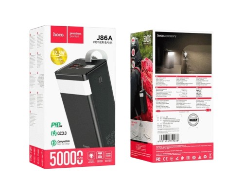 Батарея універсальна HOCO 50000mAh Powermaster PD/20W, QC/22.5W, Lamp, Black (J86A / 714738)