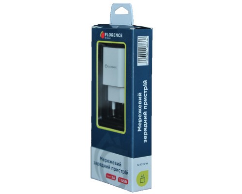 Зарядний пристрій Florence 1USB 2A White (FL-1020-W)