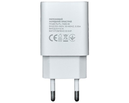 Зарядний пристрій Florence 1USB 2A White (FL-1020-W)