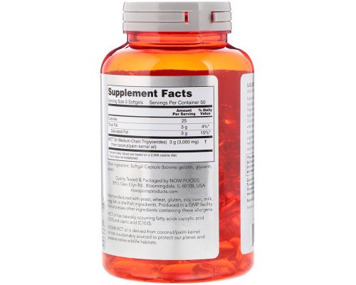 Трави Now Foods Олія МСТ, MCT Oil, 1000 мг, 150 желатинових капсул (NOW-02196)