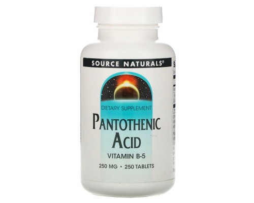 Вітамін Source Naturals Пантотенова кислота, Pantothenic Acid, Вітамін В-5, 250 мг, 250 та (SN0512)