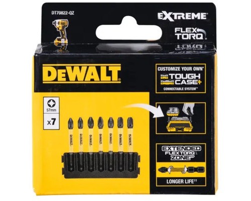 Набір біт DeWALT в касеті для Tough Case, FlexTorq, L=57 мм, Рz2 - 7 шт. (DT70821)