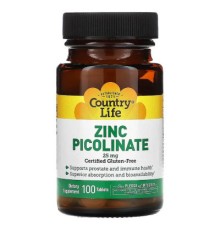 Мінерали Country Life Цинк піколінат 25 мг, Zinc Picolinate, 100 таблеток (CLF-02967)