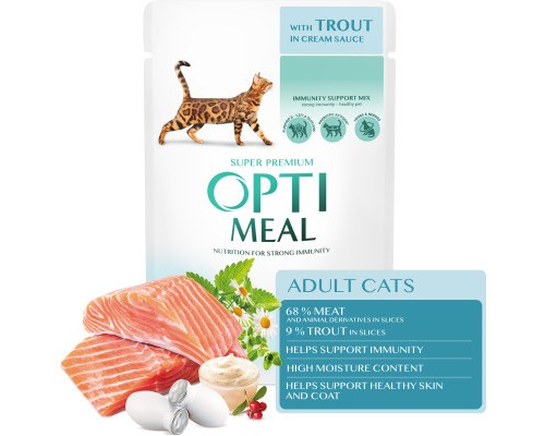 Вологий корм для кішок Optimeal з фореллю в кремовому соусі 85 г (4820215365864)