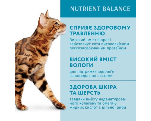 Вологий корм для кішок Optimeal з фореллю в кремовому соусі 85 г (4820215365864)