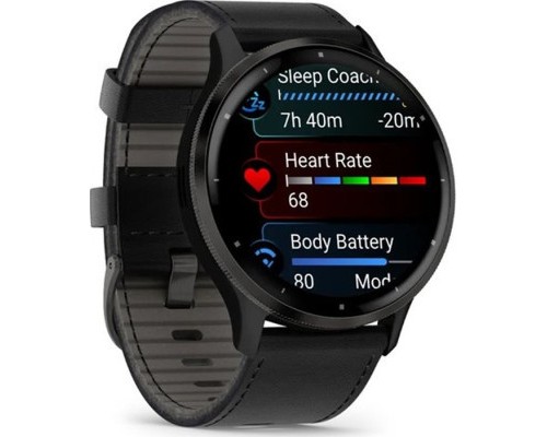 Смарт-годинник Garmin Venu 3, Black + Slate, Leather, GPS (010-02784-52)