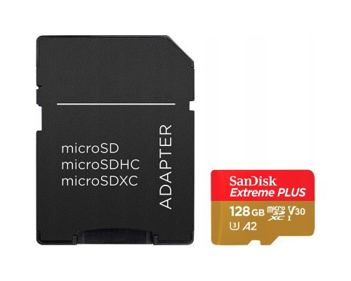 Карта пам'яті SanDisk 128GB microSD class 10 V30 Extreme PLUS (SDSQXBD-128G-GN6MA) Карта пам'яті SanDisk 128GB microSD class 10 V30 Extreme PLUS (SDSQXBD-128G-GN6MA)