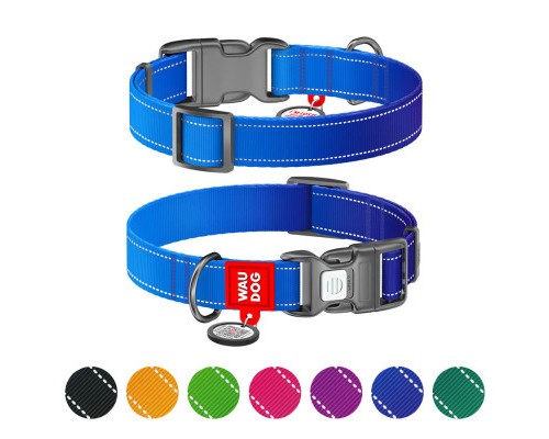 Нашийник для тварин WAUDOG Nylon Mono з QR паспортом, пластиковий фастекс M синій (521012)
