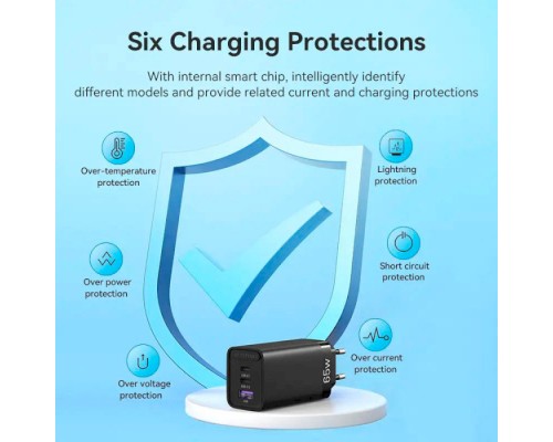 Зарядний пристрій Vention 3xUSB 65W (2xUSB-C+USB-A) PD3.0+QC4.0 black (FEDB0-EU)