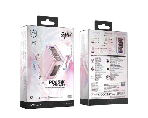 Зарядний пристрій Acefast 3xUSB 65W (2xUSB-C+USB-A) Gan A45 Fast Charger Cherry blossom (6974316282082)