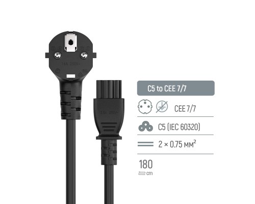 Кабель живлення C5 1.8m black ColorWay (CW-CBP083-BK)