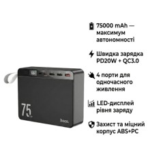 Батарея універсальна HOCO 75000 mAh Overlord PD/20W, QC/3.0/22.5W, Black (J94 / 714739)