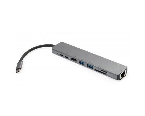 Концентратор Vinga Type-C to 4K HDMI+2*USB3.0+GigabitLAN+SD+PD+USB-C SS aluminium (VCPATC2U3CRLNHIPDGR)