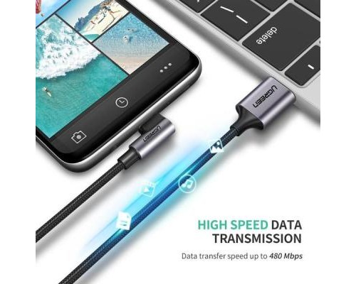 Дата кабель USB 2.0 AM to Type-C 1.0m US284 Angled Alum. Braid Black Ugreen (50941)