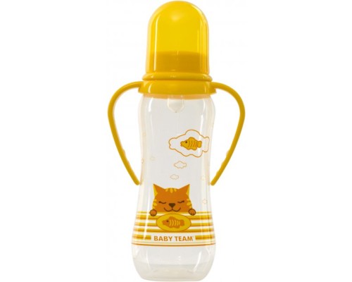 Пляшечка для годування Baby Team із силіконовою соскою і ручками 0+ 250 мл Жовта (1411)