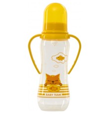 Пляшечка для годування Baby Team із силіконовою соскою і ручками 0+ 250 мл Жовта (1411)
