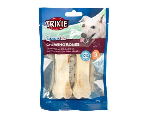 Ласощі для собак Trixie Кістка для чищення зубів з качкою Denta Fun 10 см 70 г (4011905313917)