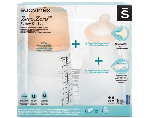 Пляшечка для годування Suavinex набір антиколіковий ZERO.ZERO 270 мл (306423)