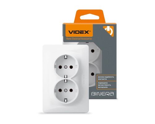 Розетка Videx BINERA 2ая із заземленням (VF-BNSK2G-W)