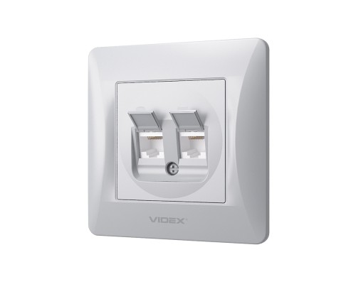Комп'ютерна розетка Videx BINERA CAT6 + CAT6 подвійна сереб (VF-BNSK2PC6-SS)