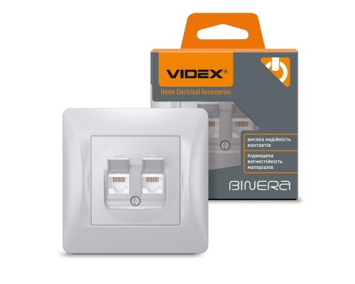 Комп'ютерна розетка Videx BINERA CAT6 + CAT6 подвійна сереб (VF-BNSK2PC6-SS)