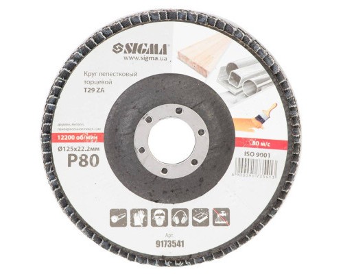 Круг зачистний Sigma пелюстковий торцевий Т29 (конічний) ZA 125мм P80 (9173541)