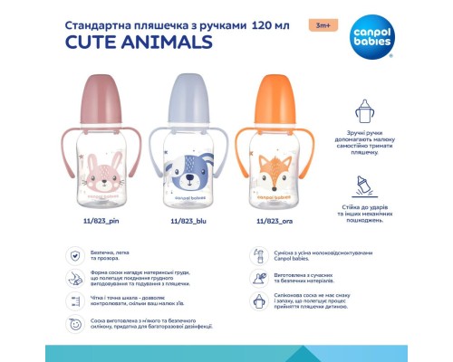 Пляшечка для годування Canpol babies CUTE ANIMALS стандартна з ручками 120 мл рожева (11/823_pin) Пляшечка для годування Canpol babies CUTE ANIMALS стандартна з ручками 120 мл рожева (11/823_pin)