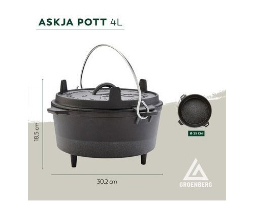 Котел туристичний Groenberg Askja Pot 25 cm / 4 L Black (266016) (DAS303243)