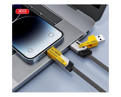 Дата кабель USB 2.0 AM to USB-C + USB 2.0 AM to Lightning 1.0m 60W black XO (NB283_4-in-1_Black)