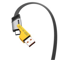 Дата кабель USB 2.0 AM to USB-C + USB 2.0 AM to Lightning 1.0m 60W black XO (NB283_4-in-1_Black)