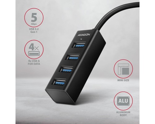 Концентратор AXAGON USB 3.1 to 4xUSB 3.0 0.2m black (HUE-M1A)