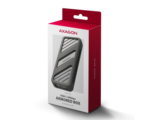 Кишеня зовнішня AXAGON USB-C 20Gbps metal box for M.2 NVMe SSD ARMORED (EEM2-20G)