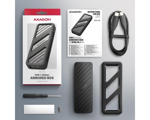 Кишеня зовнішня AXAGON USB-C 20Gbps metal box for M.2 NVMe SSD ARMORED (EEM2-20G)