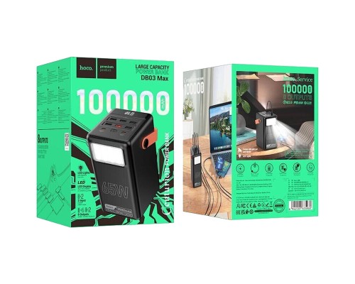 Батарея універсальна HOCO 100000mAh Max Centurion PD/65W, QC, LED Lamp, Black (DB03 / 714722)